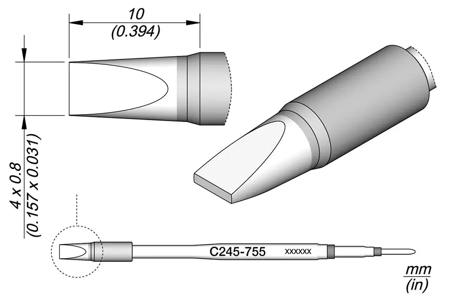 Cartucho Cincel 4X0,8 HT Para Lapiz T245 Desoldar Grandes Componentes