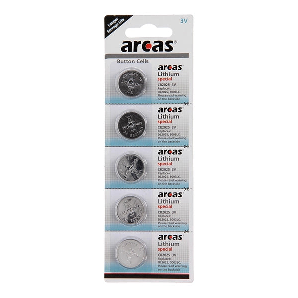 Arcas Pack 5 Lithium Button Batteries Cr2025