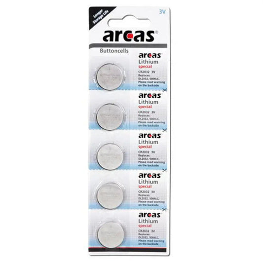 Pack of 5 Arcas Lithium Button Batteries Cr2032